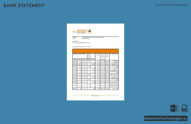 Excel-Beispielvorschau für Kontoauszüge der Burkina Faso Banque Atlantique